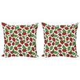 thumbnail image 1 of Ambesonne Fruit Throw Pillow Cover 2 Pack, Juicy Strawberries Leaves, 20", Red Fern Green, 1 of 2