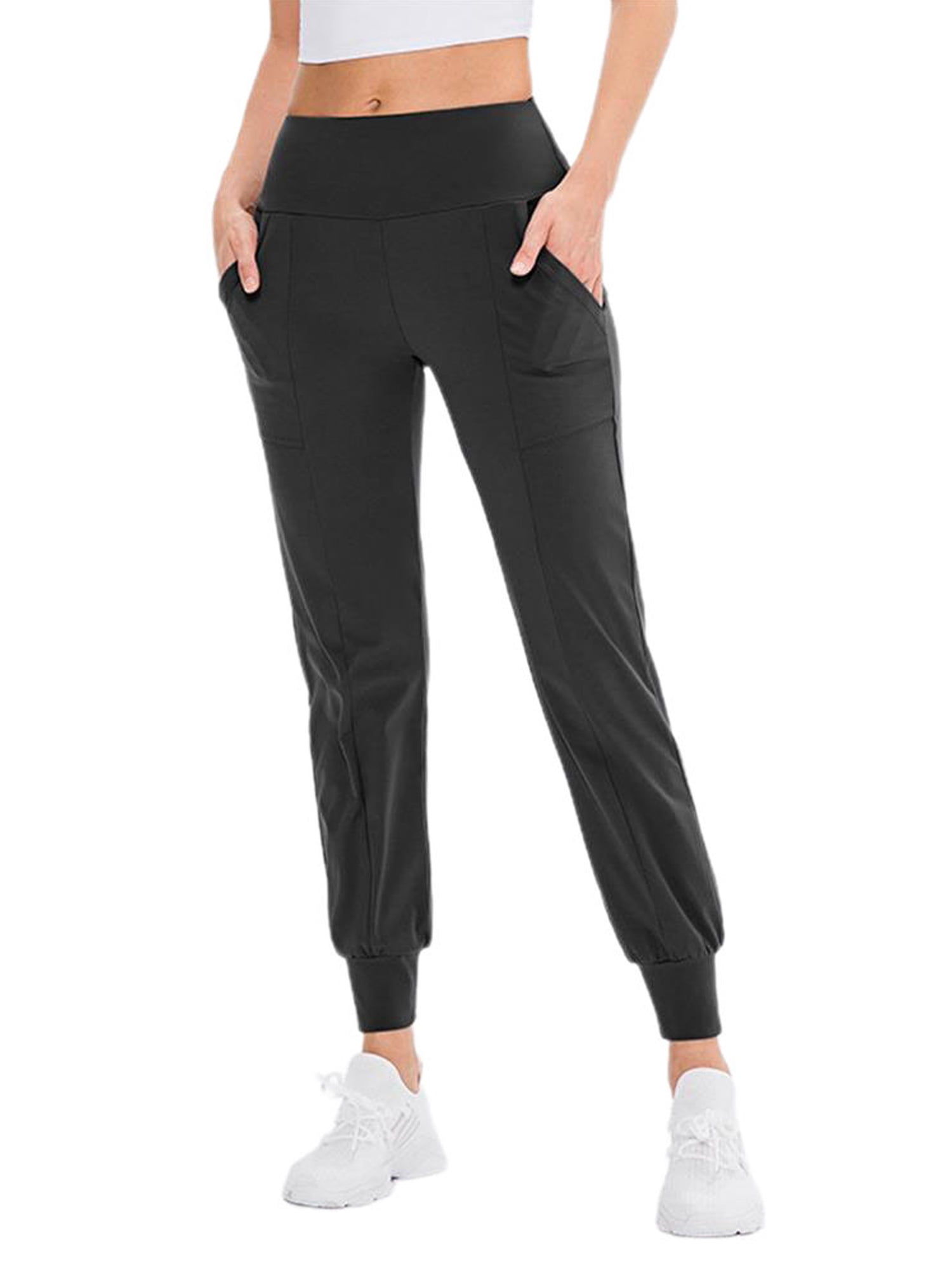 CTMAXC Womens Solid High Waist Yoga Sports Splicing Long Pants Casual Loose Pockets Stretchy Sweatpants Trousers, Women's, Size: XL, Black