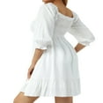 thumbnail image 4 of PENGXIANG Robes pour les Femmes 2022 Manches 3/4 Robe à Col Carré Taille Haute Ourlet à Volants une Ligne Fluide Plissée Robe Courte Vert M, 4 of 7
