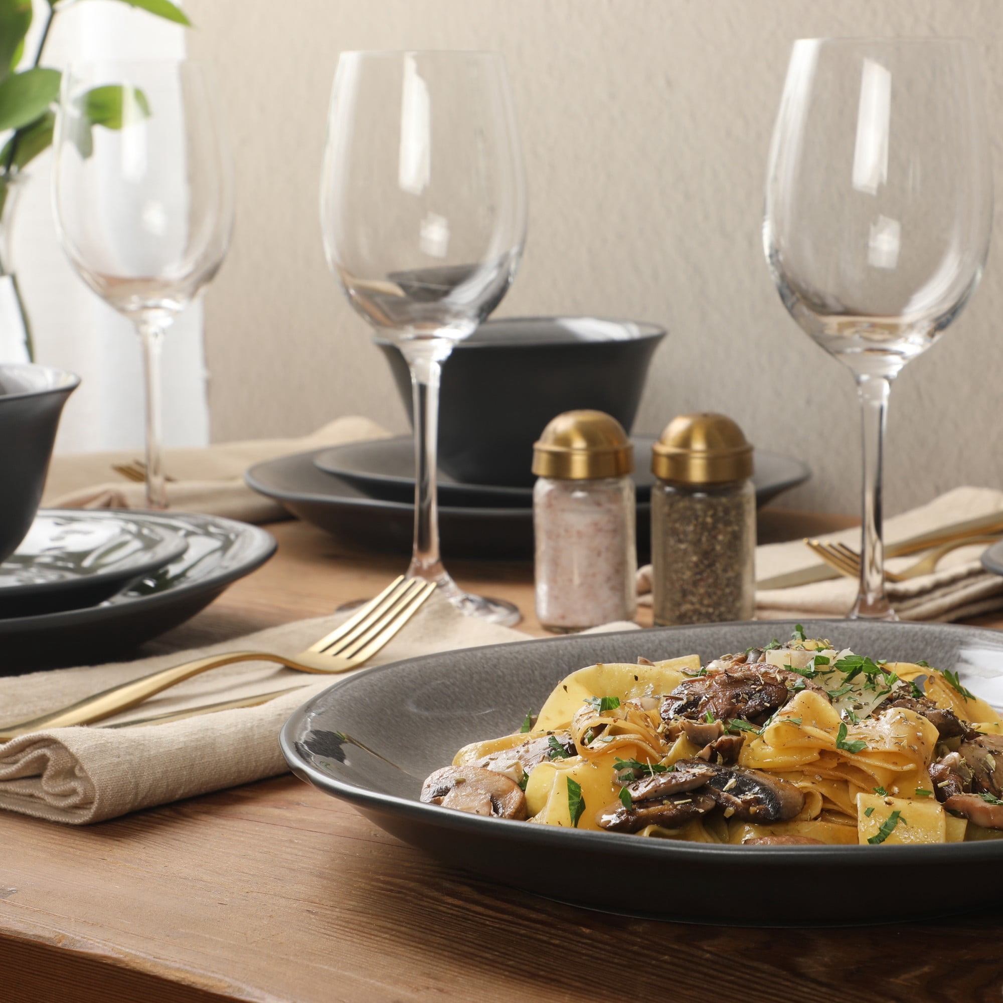 Gibson Elite Port Barton 12-Piece Charcoal Stoneware Dinnerware Set