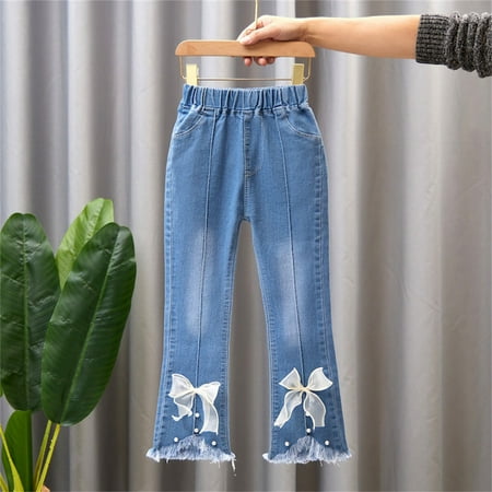 

DAETIROS Skin Friendly Comfy Flare Casual Elastic Cute Girls Trousers White