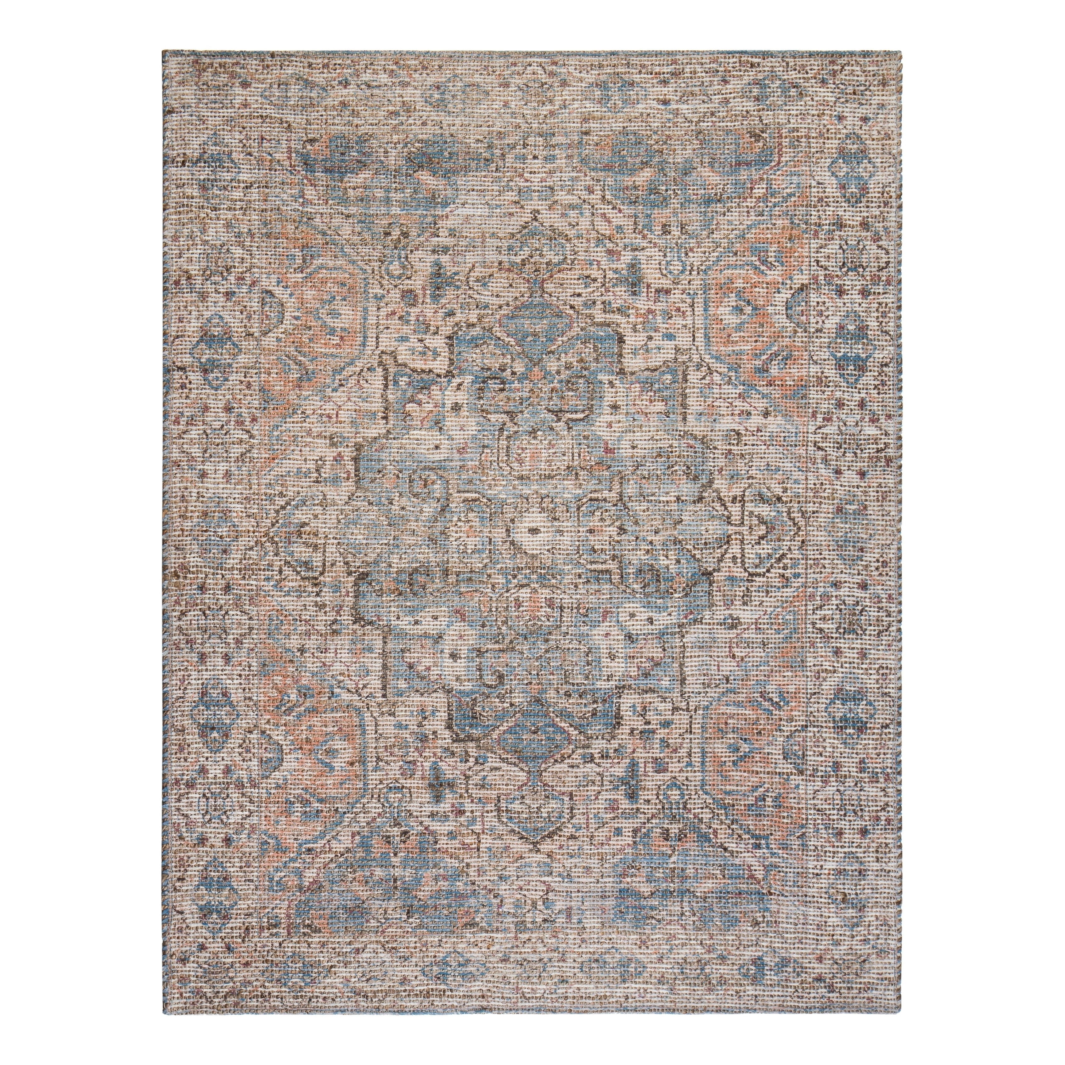 Jani  Davia Distressed Beige Jute-blend Rug 8' Round Oriental, Medallion, Geometric 8' Round Entryway, Living Room, Dining Room Round Braided