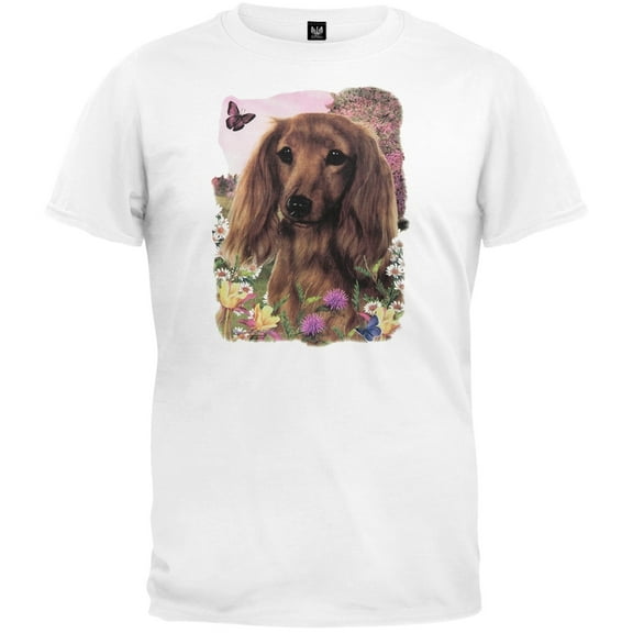 Longhaired Red Dachshund White T-Shirt - Small