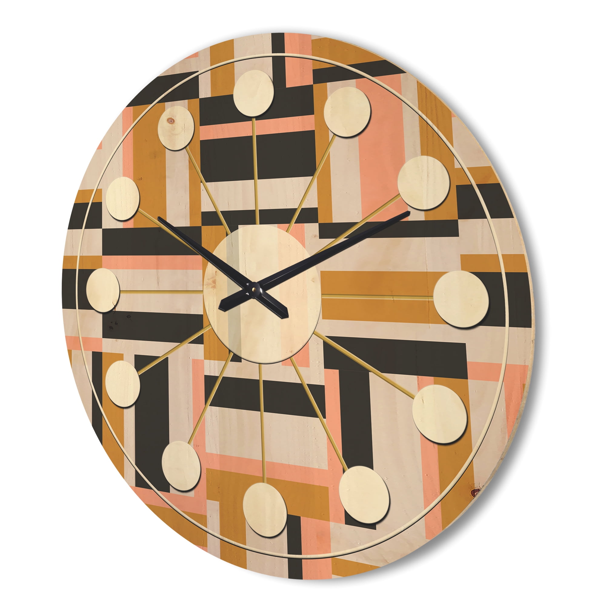 Designart 'Abstract Retro Geometric Pattern Design IX' Mid-Century Modern Wood Wall Clock
