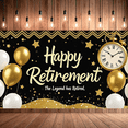thumbnail image 4 of LUUFILx Black Gold Glitter Happy Retirement Banner with Balloons Star Clock Decors Backdrop, 4 of 8