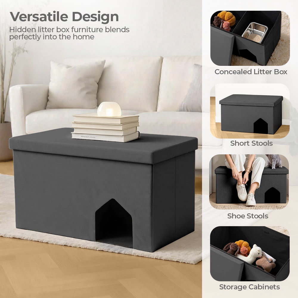 DOMIPET Cat Litter Box Enclosure Furniture Hidden, 3 IN 1 Cat Washroom Bench Storage Cabinet, Extra Large 35.4'' x 19.7'' x 19.7'', Dog Proof, Easy Clean, Easy Assembly