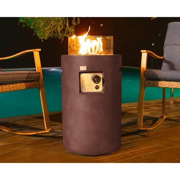 COSIEST Outdoor Propane Dark Bronze Fire Pit Table Round Base, Wind