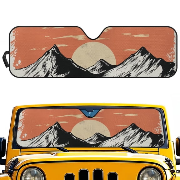 POLERO Landscape Mountain Sunset Front Windshield Sun Shade Foldable Front Window Sun Shield Visor Fit for Off-road Vehicle Block UV Rays Car Accessories Heat Keep Car Cooler