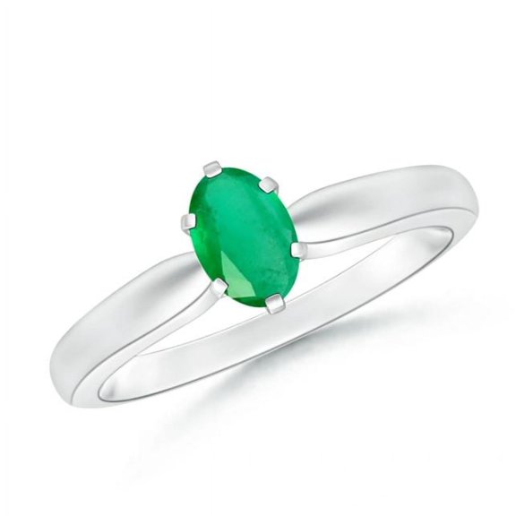 Oval Shape Green Emerald Band Ring Women 925 Sterling Silver May Birthstone Valentine Day Birthday Gift Gemstone Jewelry