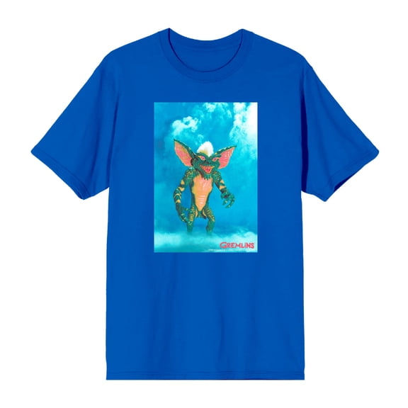Gremlins Monster On Smoky Background Men's Blue Crew Neck Short Sleeve Tee-Medium