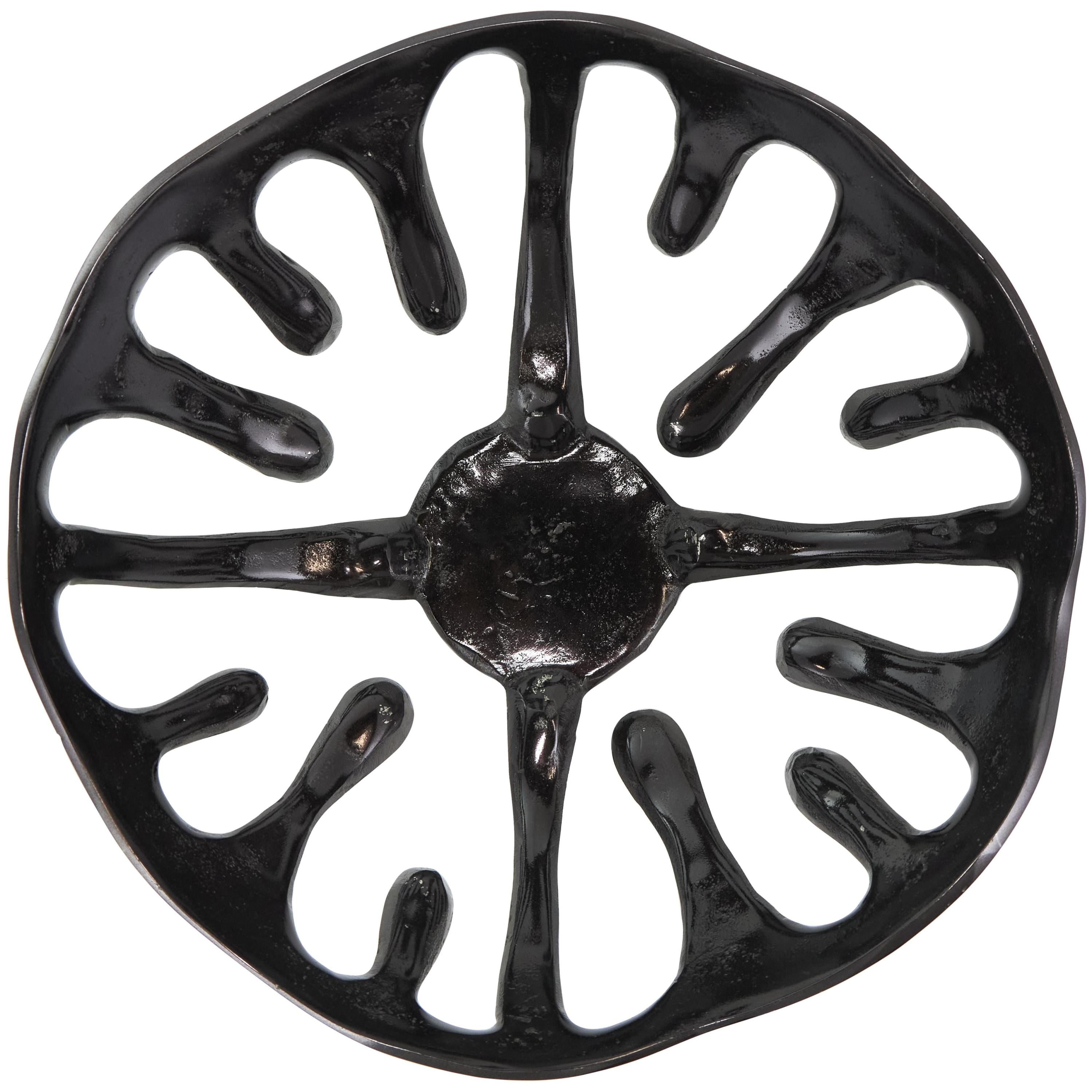 DecMode 13", 11"W Round Drip Black Aluminum Metal Decorative Bowl with Open Frame Design, Set of 2