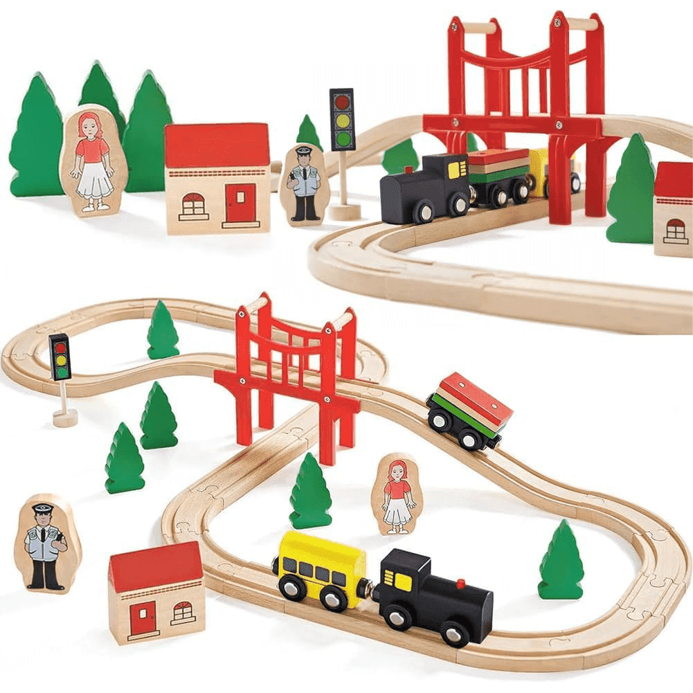 Maxim Enterprise Figure 8 Wooden Train Set Toy - Big 37 Pieces