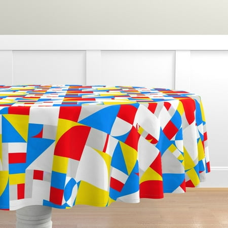 

Cotton Sateen Tablecloth 90 Round - Bold Bauhaus Colors Geometric Shapes Building Retro Abstract Print Custom Table Linens by Spoonflower