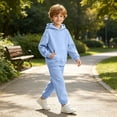 thumbnail image 6 of Toddler Boys Hoodie Set, Solid Color Soft Long Sleeve Top & Sweatpants, Cute Casual Outfit For Kids Light Blue 6-7 Years, 6 of 9