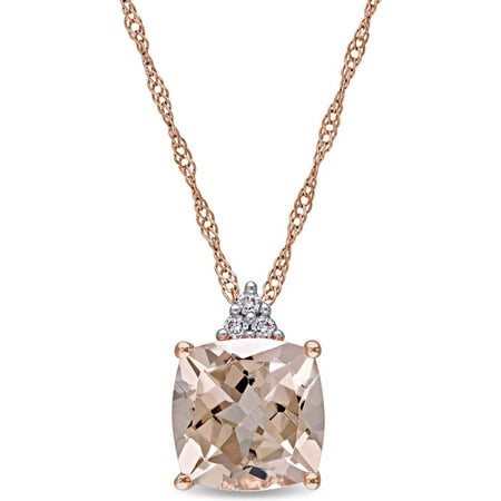 Tangelo 2 Carat T.G.W. Cushion-Cut Morganite and Diamond-Accent 14kt Rose Gold Fashion Pendant, 17