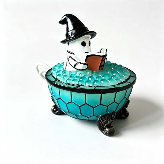 Halloween Ghost Reading Book Bathtub Night Light, Witch Hat Ghost Resin Lamp, Cute Spooky Desk Lantern for Book Lover Bedroom Indoor Table Decor