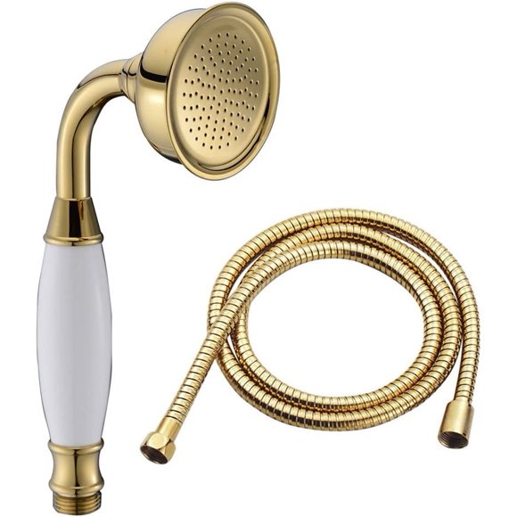 Bathroom Classic Style Traditional Brass Telephone Hand Shower Head and 1.5M Shower Hose, Gold