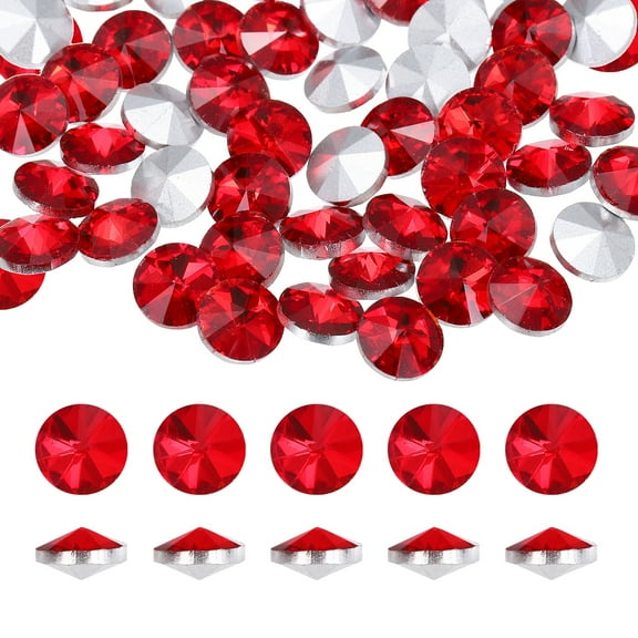 Uxcell Pointed Back Rhinestones, 50 Pcs 8mm Round Glass Rhinestone Faceted Crystal Gems for Nail Arts Crafts (Dark Red)