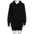 thumbnail image 3 of Oversized Hoodie Dress Womens Fleece Lined Long Sleeve Drawstring Plain Hooded Sweatshirts Pocket Pullover Top (X-Large, Black), 3 of 6