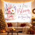 thumbnail image 3 of White Teacup with Pink Flowers on Light Blue Background, Whimsical Watercolor Style for Women, Floral Wall Art Decor, Housewarming Gift, Tapestry Wall Hanging for Bedroom and Living Room, 3 of 7