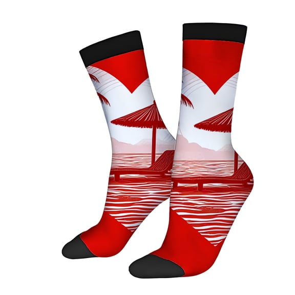 Four Seasons Universal Socks (2 Pairs) - Vibrant Mixed Color Socks with Tropical Palm Tree and Boat Design Unisex Trendy Footwear for All Seasons