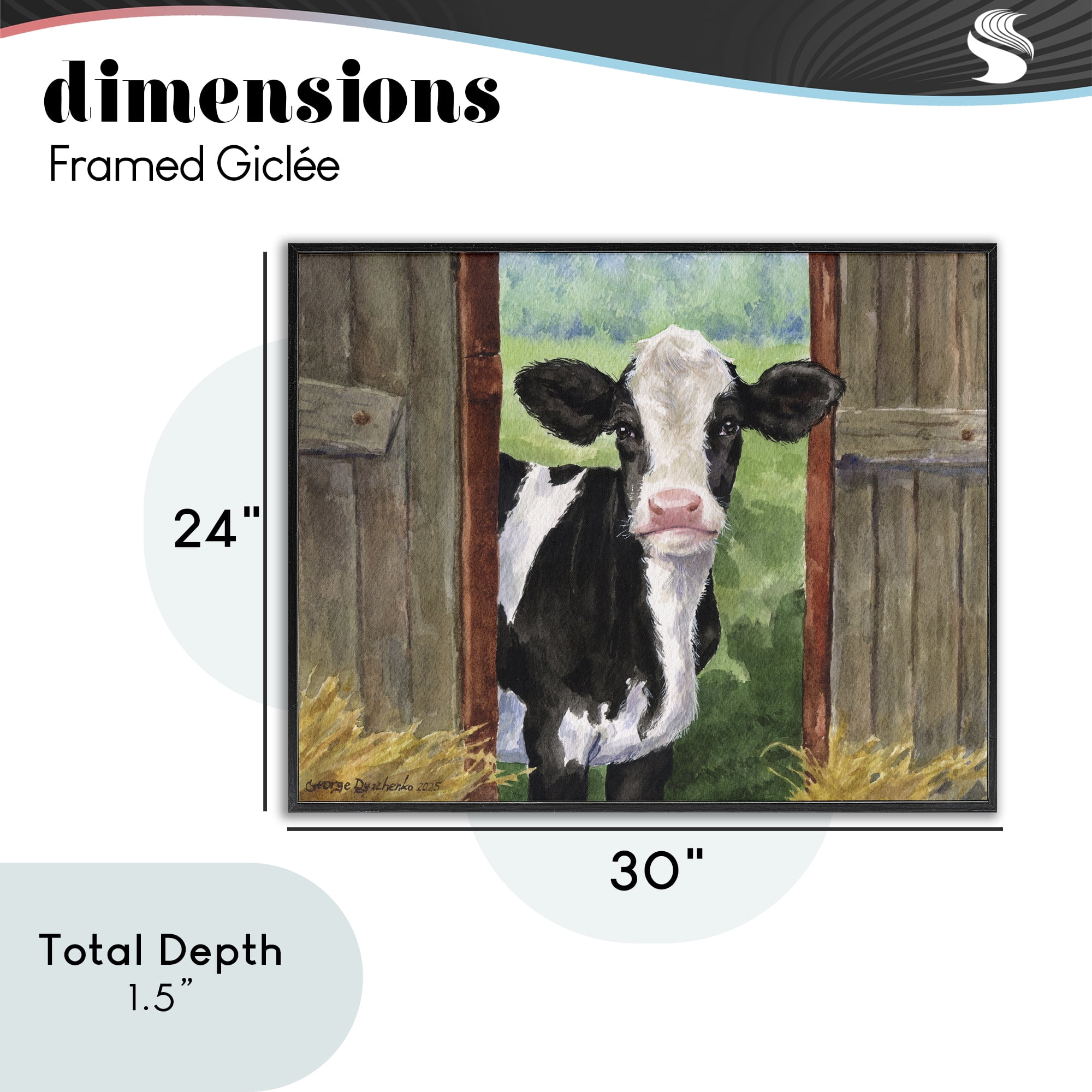 Stupell Industries Cow in Wooden Gate Black Framed Giclee Art, design by George Dyachenko