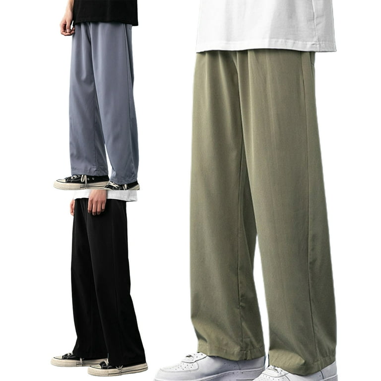 Solid Color Men Pants Ankle-Length Lightweight Straight Wide Solid Color Men Pants Ankle-Length Lightweight Straight Wide