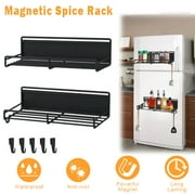 Strong Magnetic Spice Rack for Refrigerator, Moveable Fridge Shelf Storage Organizer with Hooks For Kitchen Holding Spices, Jars, Bottles(2 Pack)