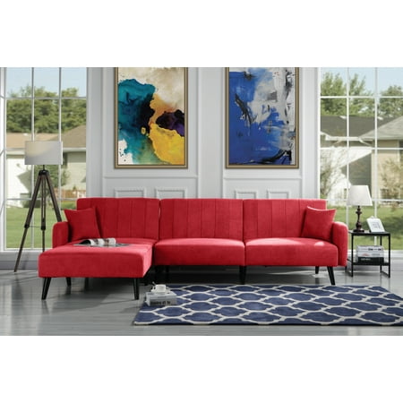 Mid Century Reclining Sectional Sleeper Sofa, Red
