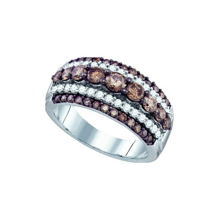 Round Diamond Fancy Ring (10k White Gold Cognac-brown Colored Round Diamond Womens Fancy Cocktal Luxury Ring (1.55 cttw.) size-)