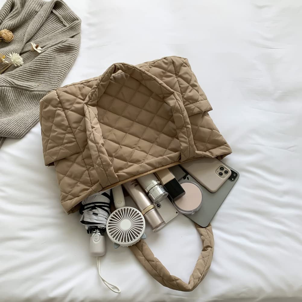 CoCopeaunt Quilted Tote Bags for Women Lightweight Puffer Padding Shoulder Bag Large Nylon Tote Handbag Zipper Closure