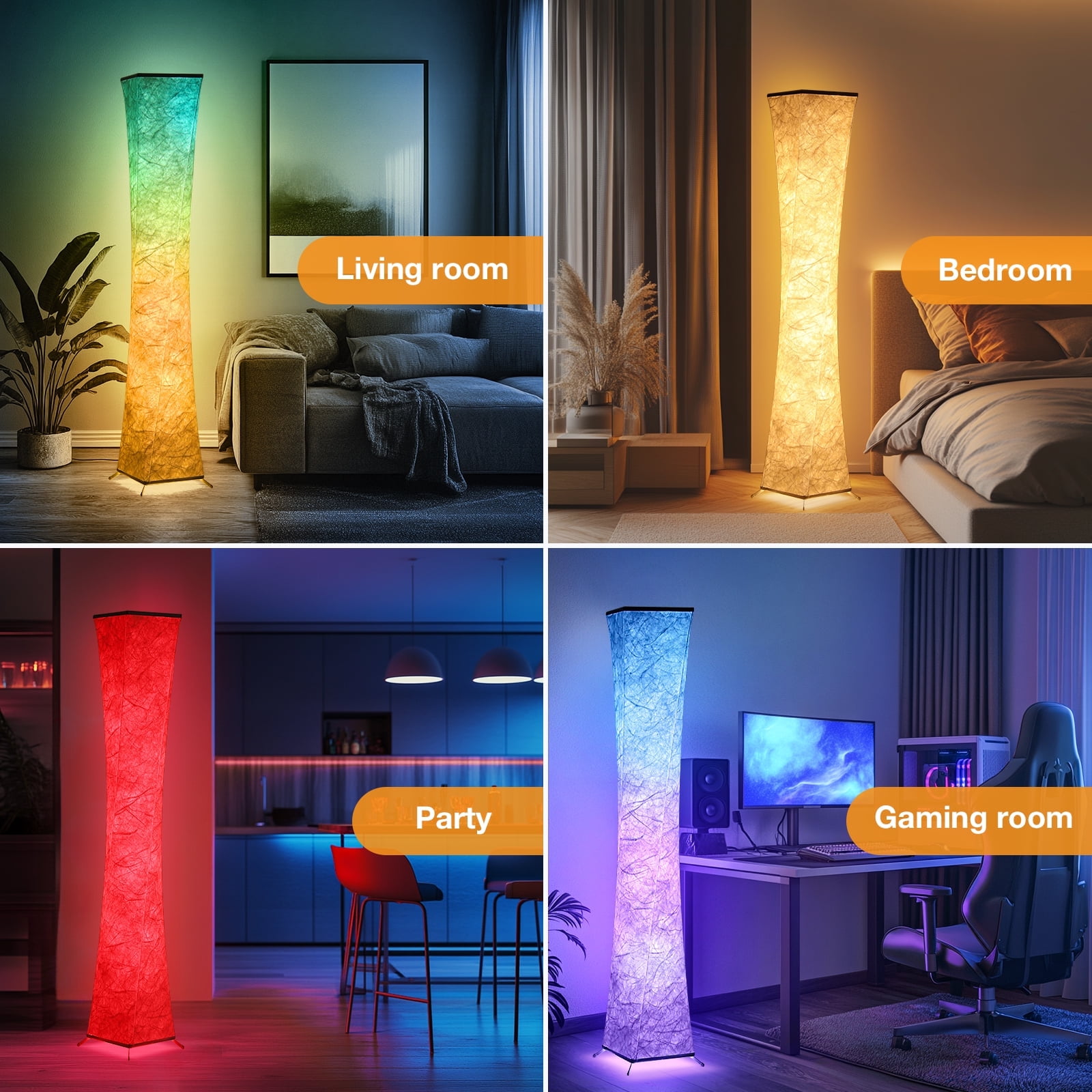 52'' Tall LED Floor Lamp, Dimmable with APP & Remote, Music Sync