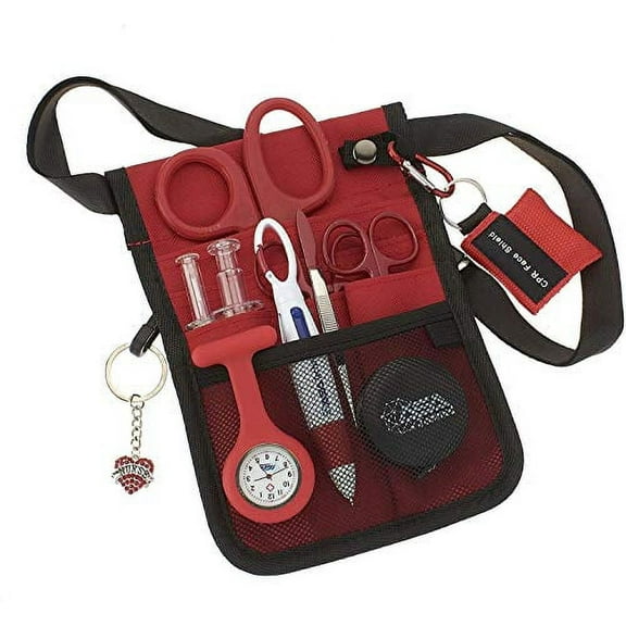 AsaTechmed Medical Belt Utility Kit, Nurse Pro Pack Pocket Organizer Pouch Hip Bag | Antimicrobial, EMT, CNA, NP, PA, Student, Nurse Kit (Maroon)