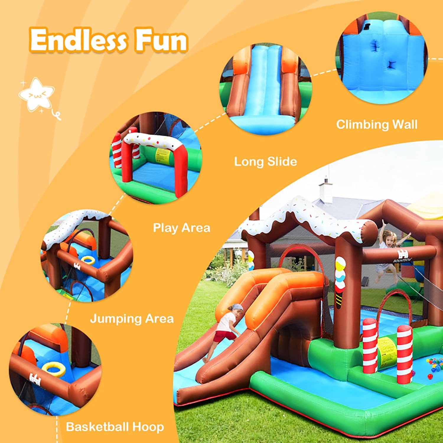 Aimee Lii Kids Inflatable Bounce House Jumping Castle Slide Climber Bouncer without Blower, Kids Bounce House