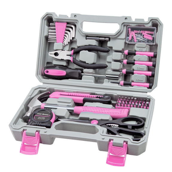 Juego de herramientas CARTMAN, kit general de mano para el hogar con caja de herramientas, color rosa