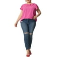 thumbnail image 3 of Agnes Orinda Women's Plus Size Summer Solid Cap Short Sleeve Chiffon Blouse 1X Hot Pink, 3 of 8