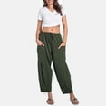 thumbnail image 2 of Angala Women's Summer Solid Color Wide Leg Loose Drawstring Low Waist Beach Pants Pocket Casual Pants Stylish Beautiful Women's Casual Pants, 2 of 9