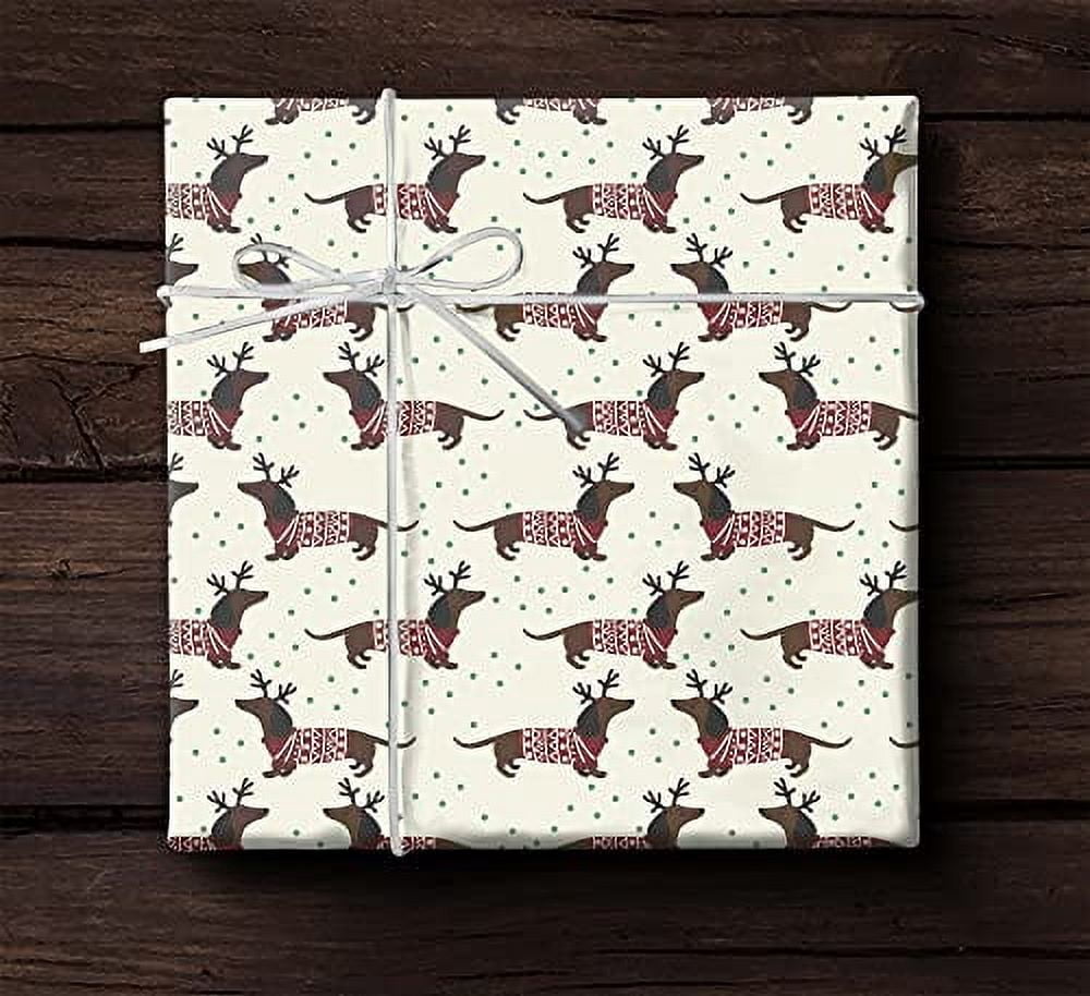Brown Dachshund Christmas Sweater Wrapping Paper Premium Weiner Dog Gift Wrap Party Decoration (6 foot x 30 inch roll)