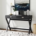 thumbnail image 2 of Linon Peggy Two Drawer Writing Desk with X Frame Legs in Black Painted Wood, 2 of 16