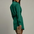 thumbnail image 6 of Mceream Women's Satin Wrap Shirt Dress, Long Sleeve, Bodycon Fit, Luxe Satin, Club, Night Out, Party, Date Night Army Green S, 6 of 9