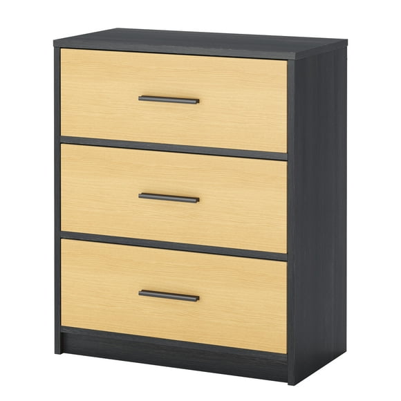 Cómoda de 3 Cajones para Hogar y Oficina, Estructura de Madera y Cajones de Tela con Cubiertas de MDF (Negro y Madera)