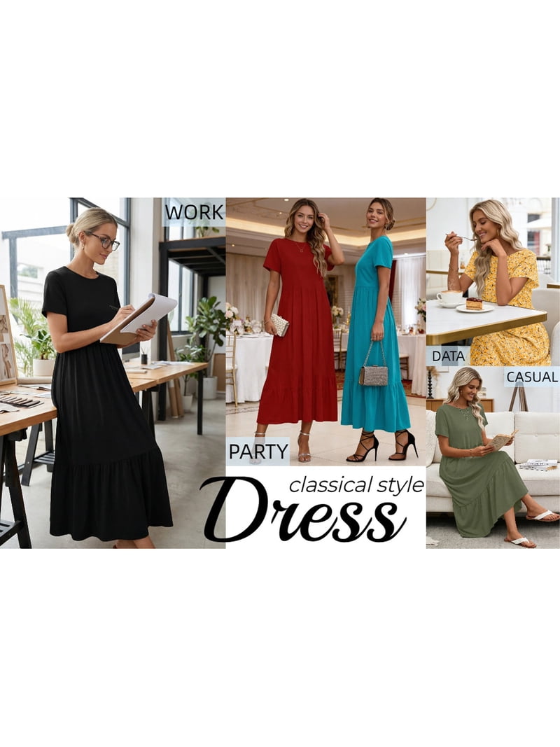 walmart is offering the uvn fall long dress for $18 Uvn Fall Long Dress for Women Crewneck Casual Long Sleeve Pleated Dresses with Pockets, Women's, Size: Large, Pink