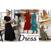 UVN Maxi Dresses for Women Summer Short Sleeve Casual Crewneck Long Dress with Pockets