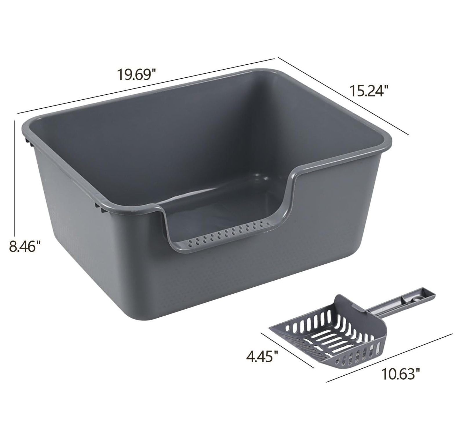 4-Pack Anti-Splashing Kitty Litter Box with , Plastic Open High Sided Cat Litter Box, Gray