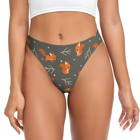 Qokaie cute fall fox leaf Printed Women s Cotton Thong Underwear  Sexy Breathable Panties G-string-X-Small