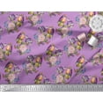 thumbnail image 2 of Soimoi Purple Japan Crepe Satin Fabric Leaves,Floral & American Robin Bird Decor Fabric Printed BTY 42 Inch Wide, 2 of 3