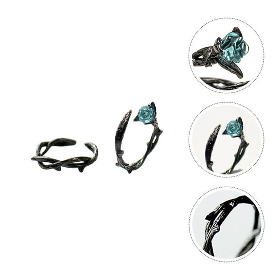 Milisten 2Pcs Couple Ring Creative Ring Thorn Rose Pattern Ring Finger Accessory (Black)