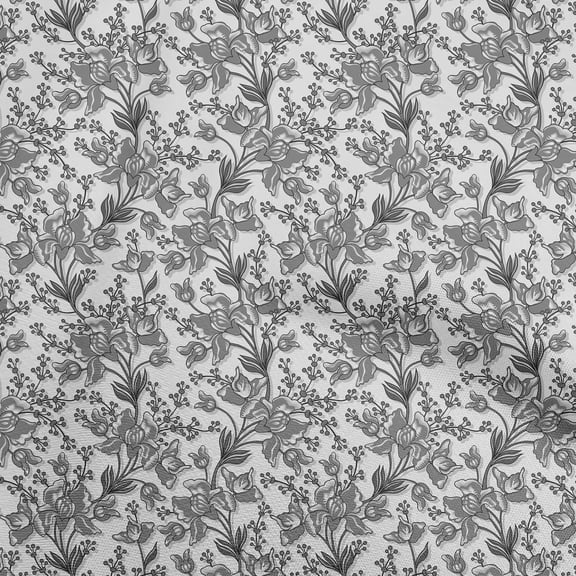 oneOone Polyester Spandex Gray Fabric Florals Dress Material Fabric Print Fabric By The Yard 56 Inch Wide