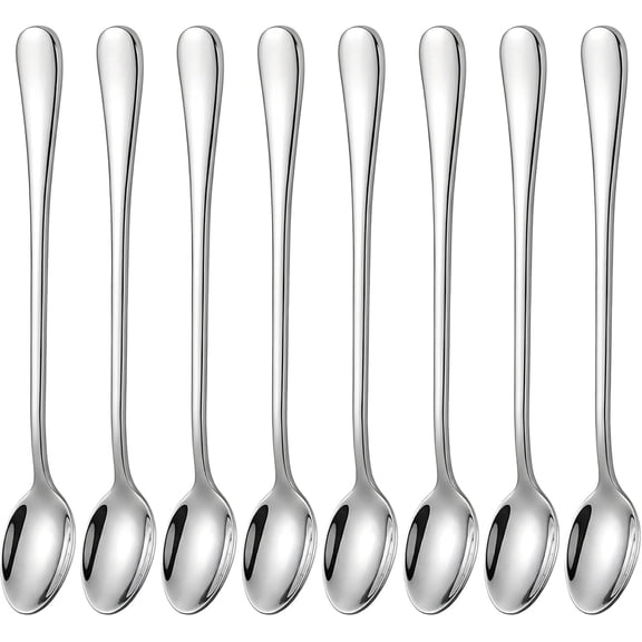 PLERISE Long Handle Iced Tea Spoons - 18/10 Stainless Steel, 7.9 inch, Ergonomic, Dishwasher Safe - Set of 8