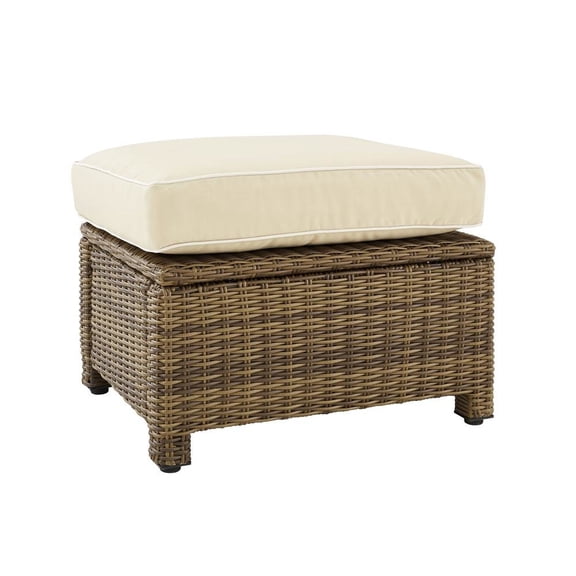 Outdoor Escape Brown Wicker Outdoor Ottoman with Sand Cushion – Foot Rest for Patio Lounging
